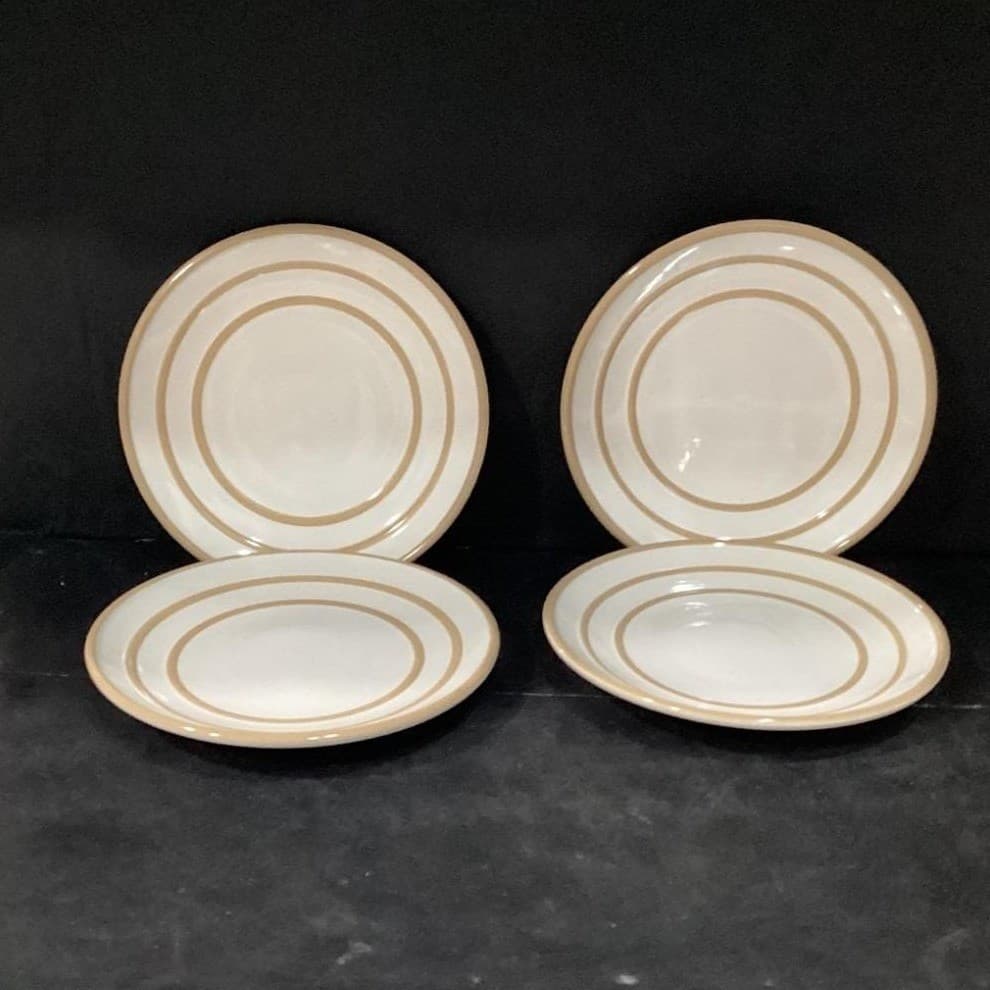 Pfaltzgraff Radius Salad Plates, Set of 4, Vintage Tan Rings Design Dinnerware - Thumbnail 2
