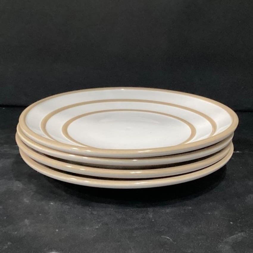Pfaltzgraff Radius Salad Plates, Set of 4, Vintage Tan Rings Design Dinnerware - Thumbnail 8