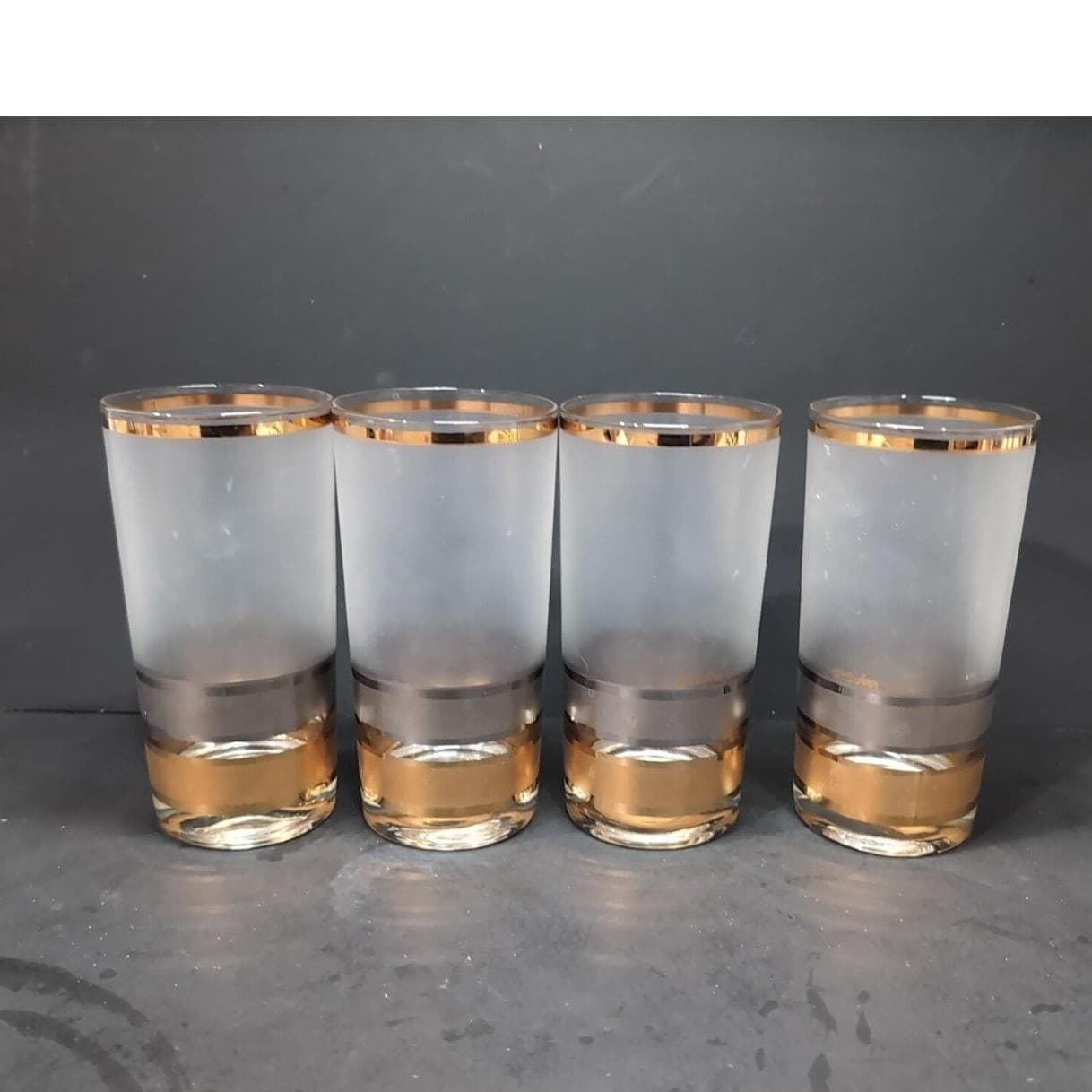 Culver Regency Highball Glasses, Set of 4, Vintage Frosted Tumblers, MCM Barware - Thumbnail 3