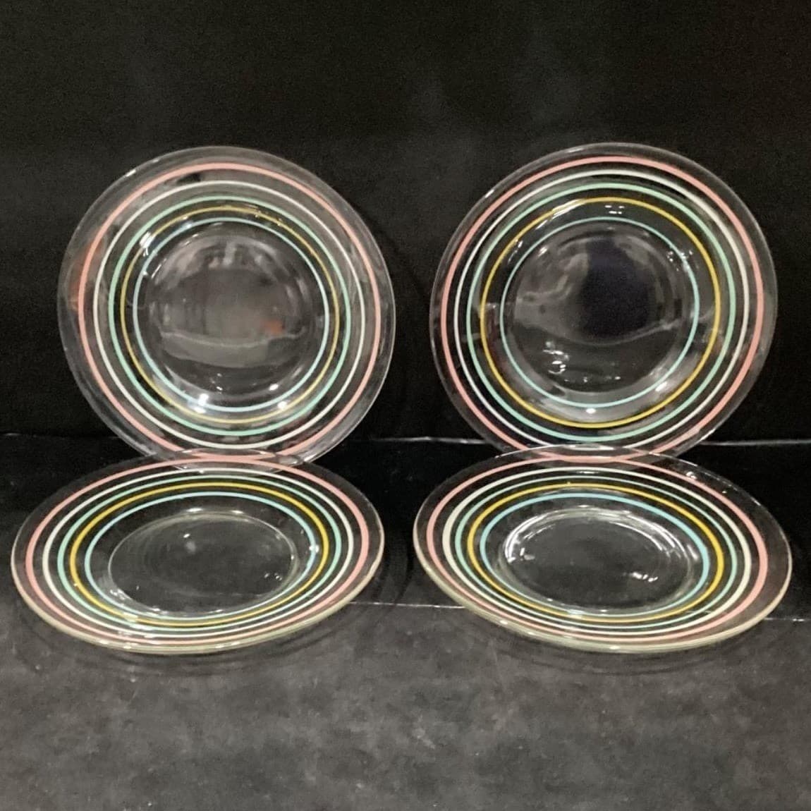 Anchor Hocking Pastel Ring Salad Plates, Set Of 4, Vintage Glass Tableware - Thumbnail 2