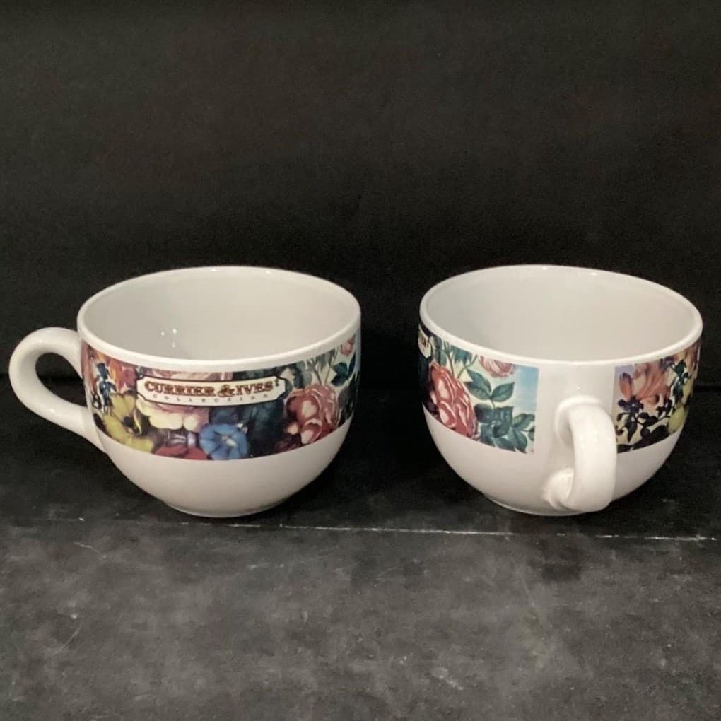 Currier & Ives Collection Spring Bouquet Large Coffee Cups, Floral Set of 2 - Thumbnail 9