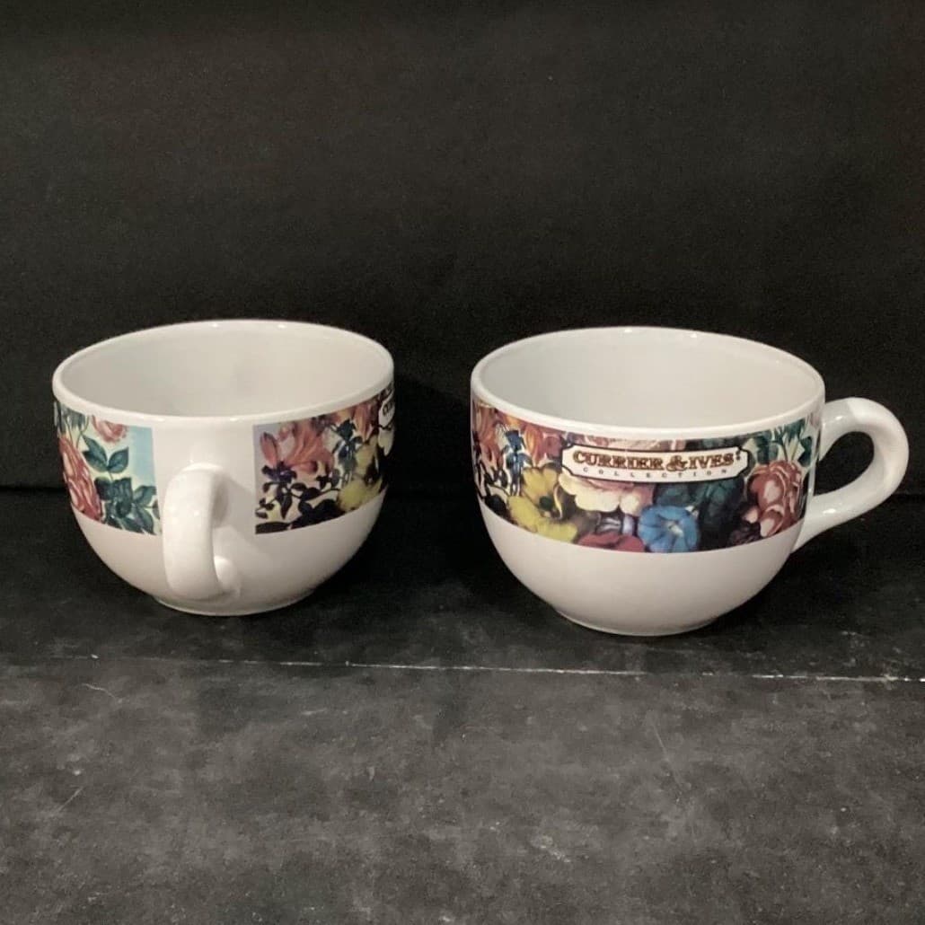 Currier & Ives Collection Spring Bouquet Large Coffee Cups, Floral Set of 2 - Thumbnail 2