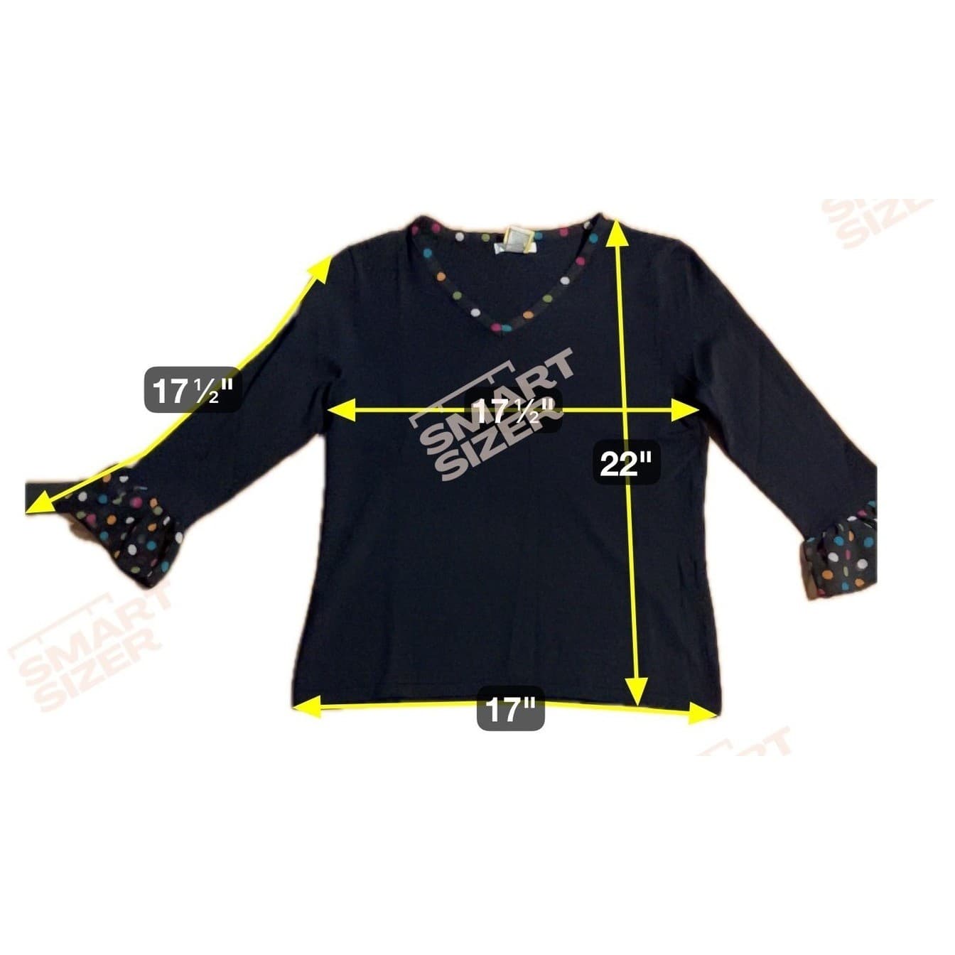 Eric Spencer Black V-Neck Sweater, Women's Medium, Polka Dot Trim Ruffle Cuff - Thumbnail 2