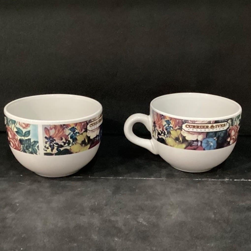 Currier & Ives Collection Spring Bouquet Large Coffee Cups, Floral Set of 2 - Thumbnail 8