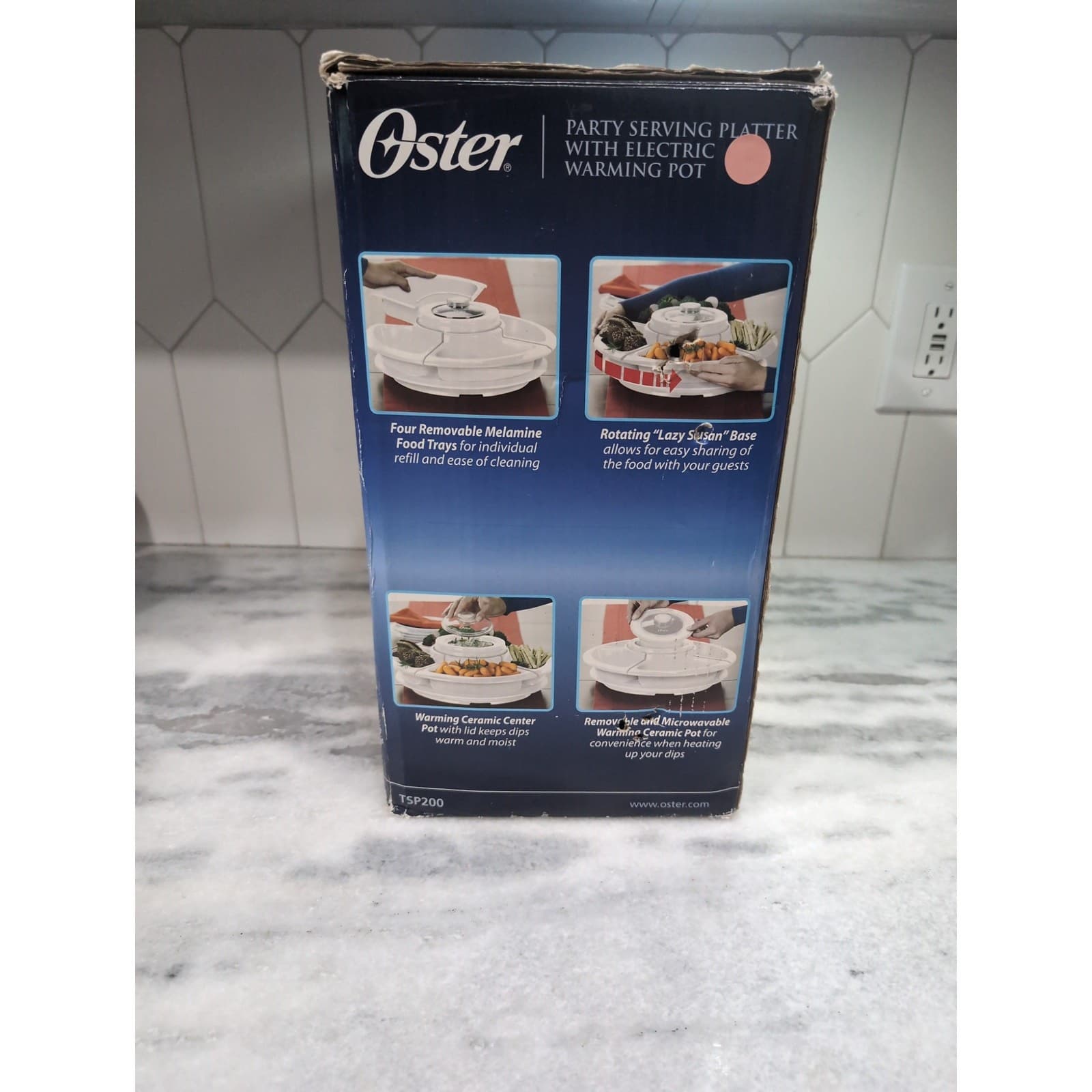 Oster White Party Serving Platter with Electric Warming Pot #TSP200, Damage Box - Thumbnail 2