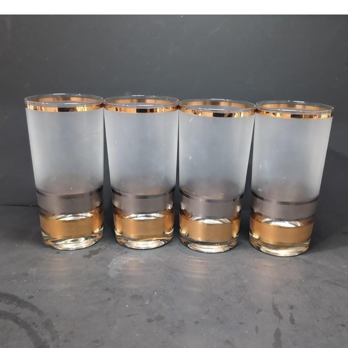 Culver Regency Highball Glasses, Set of 4, Vintage Frosted Tumblers, MCM Barware - Thumbnail 4