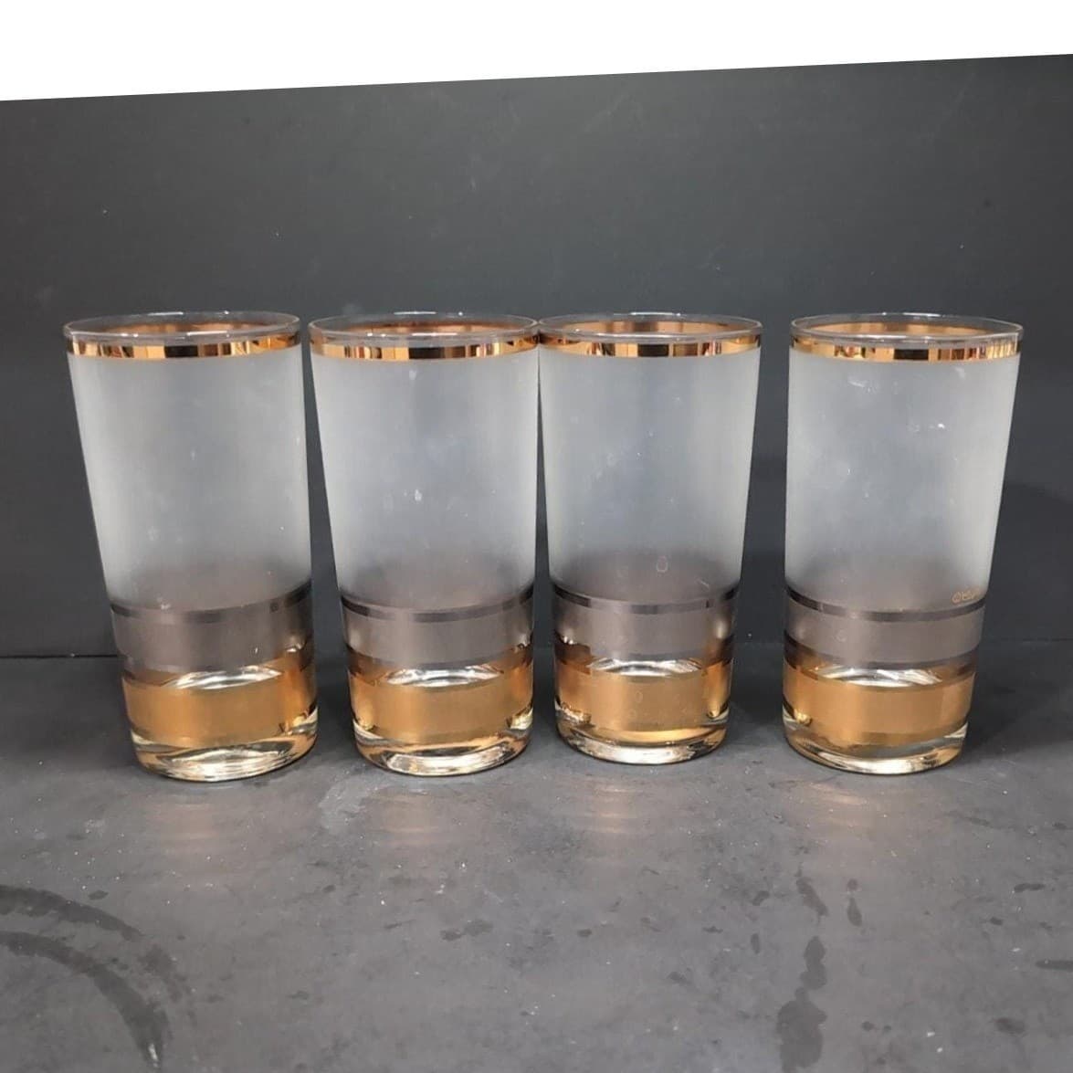 Culver Regency Highball Glasses, Set of 4, Vintage Frosted Tumblers, MCM Barware - Thumbnail 2