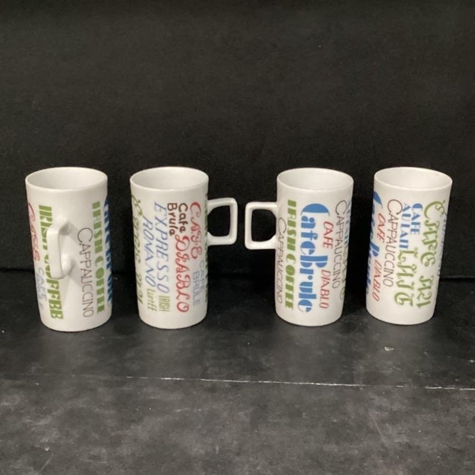 Royal Crown Arnet Demitasse Cups, Set of 4, Colorful Coffee Recipe Lettering - Thumbnail 2