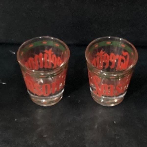 Culver Seasons Greeting Shot Glasses, Set of 2, Vintage Stained Glass Design - Thumbnail 3