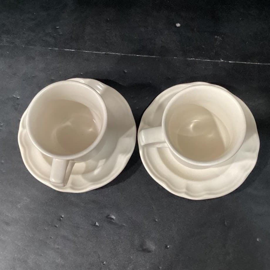 Pfaltzgraff Pink Tea Rose Teacups & Saucers, Set of 2, Vintage Floral Stoneware - Thumbnail 3