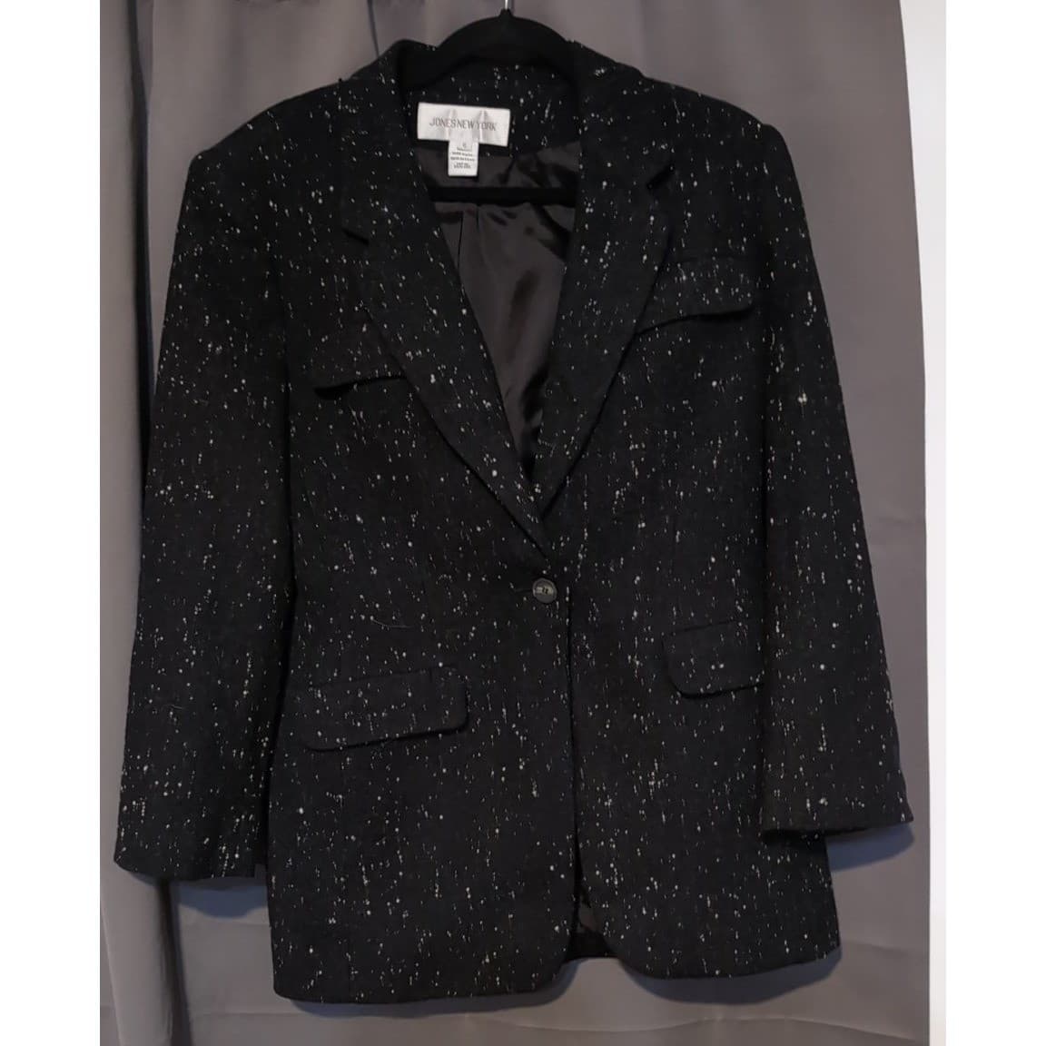 Jones New York Black White Speckled Blazer, Women's Size 6, 100% Wool, USA Made - Thumbnail 3