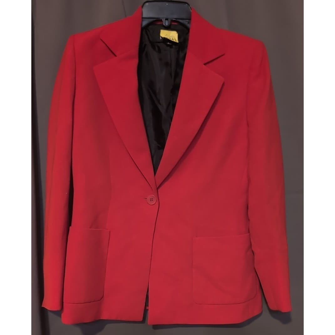 Kasper Red Single Button Blazer, Women's Size 4 Jacket, Vintage, Notched Lapel - Thumbnail 3