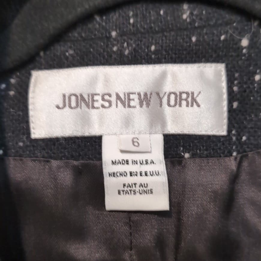 Jones New York Black White Speckled Blazer, Women's Size 6, 100% Wool, USA Made - Thumbnail 5