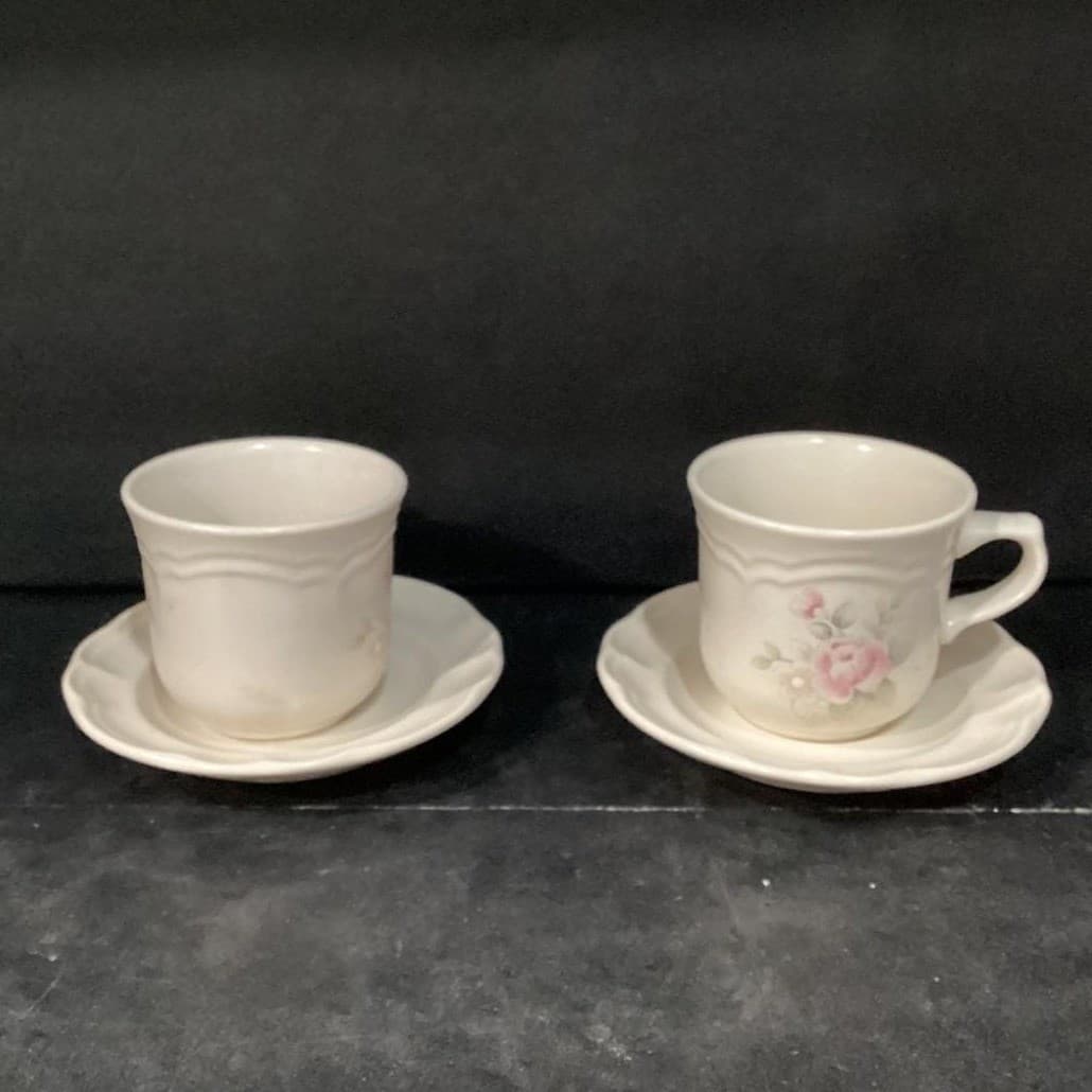 Pfaltzgraff Pink Tea Rose Teacups & Saucers, Set of 2, Vintage Floral Stoneware - Thumbnail 9