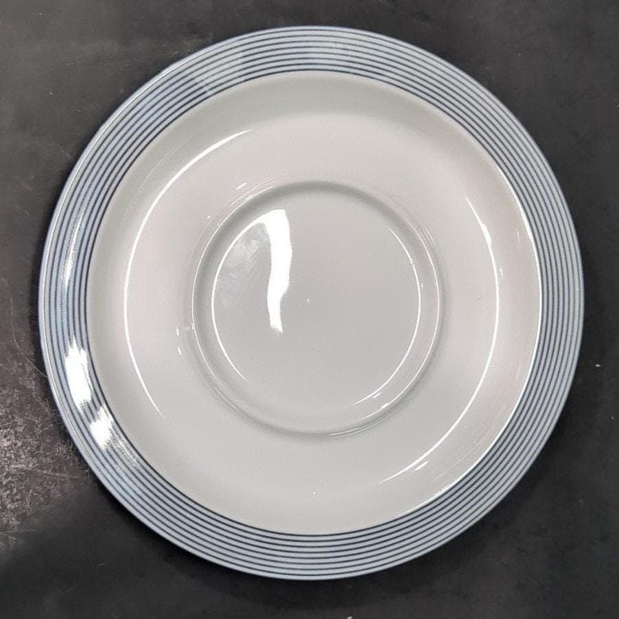 Dansk Ringsted Bistro Saucer, Vintage White & Blue Striped Stoneware Plate - Thumbnail 5