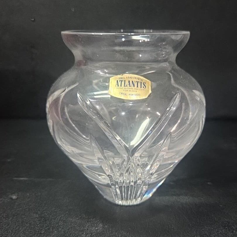 Atlantis Full Lead Crystal Vase, Vintage Handblown Clear Glass, Mantel Decor - Thumbnail 3