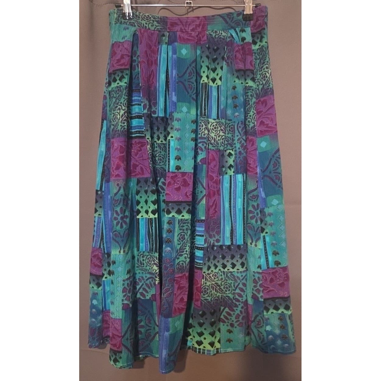 Fritzi Petites Patchwork Maxi Skirt, Woman's Petite Small, Teal Purple Boho, Vtg - Thumbnail 4