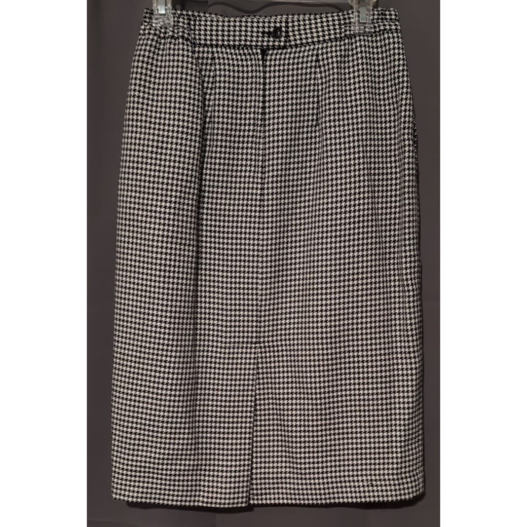 Emily Vintage Houndstooth Skirt Suit Set, Women's Size 6 Black White Velvet Trim - Thumbnail 10
