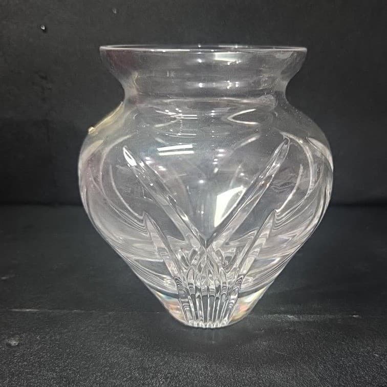 Atlantis Full Lead Crystal Vase, Vintage Handblown Clear Glass, Mantel Decor - Thumbnail 4