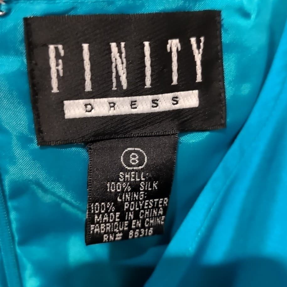 Finity Dress Turquoise 100% Silk 2 Piece Dress and Blazer Set, Woman's Size 8 - Thumbnail 8