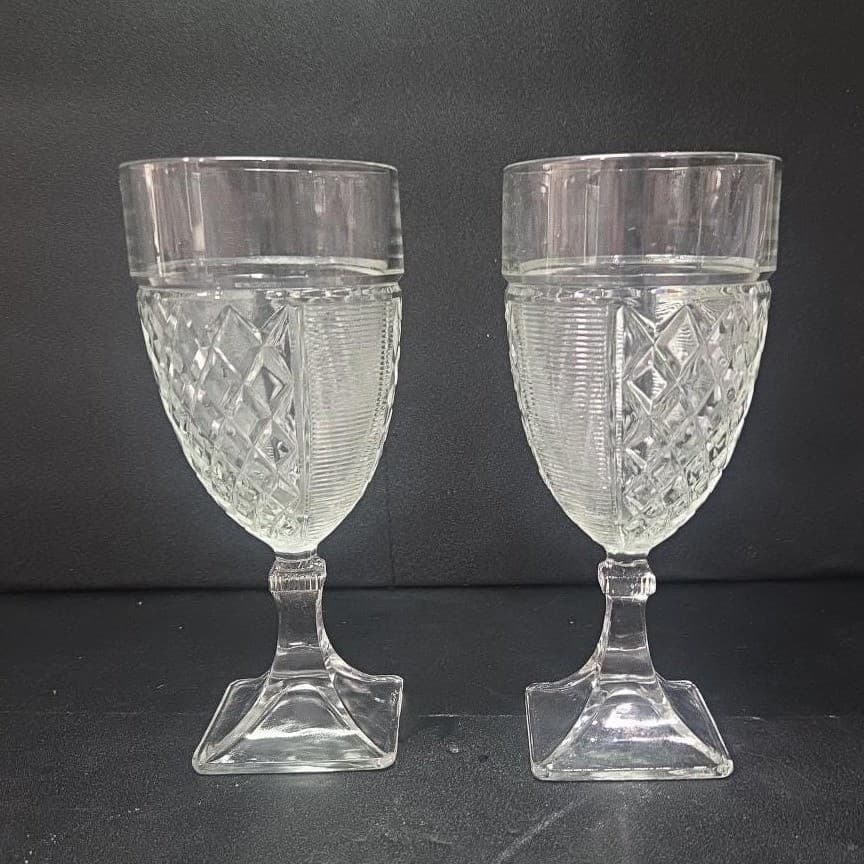 Saben Glass Contessa Water Goblets, Set Of 2, Vintage Square Footed Stemware - Thumbnail 2