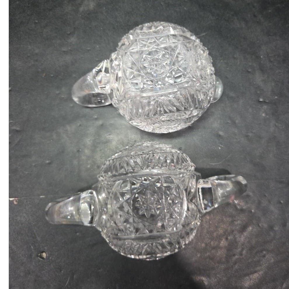 American Brilliant Cut Glass Sugar Bowl & Creamer #DH22, Pinwheel Hobstar Design - Thumbnail 7