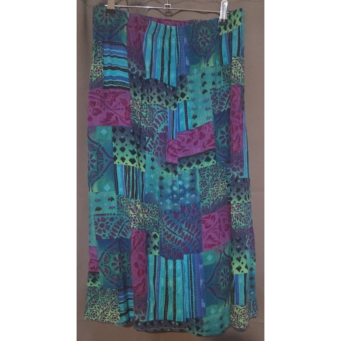 Fritzi Petites Patchwork Maxi Skirt, Woman's Petite Small, Teal Purple Boho, Vtg - Thumbnail 3