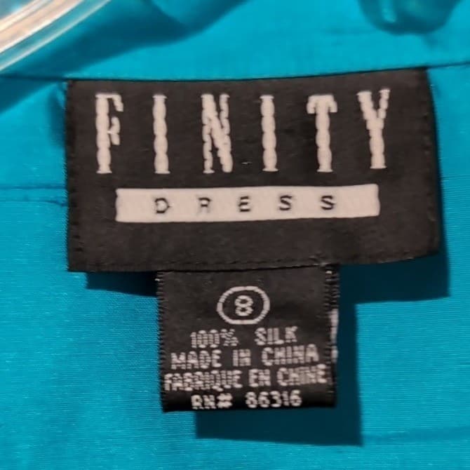 Finity Dress Turquoise 100% Silk 2 Piece Dress and Blazer Set, Woman's Size 8 - Thumbnail 10