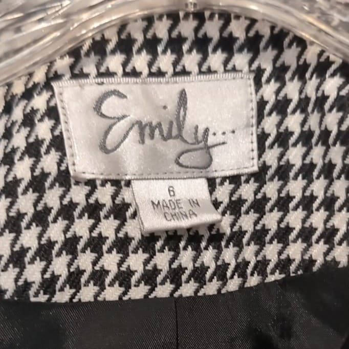 Emily Vintage Houndstooth Skirt Suit Set, Women's Size 6 Black White Velvet Trim - Thumbnail 6