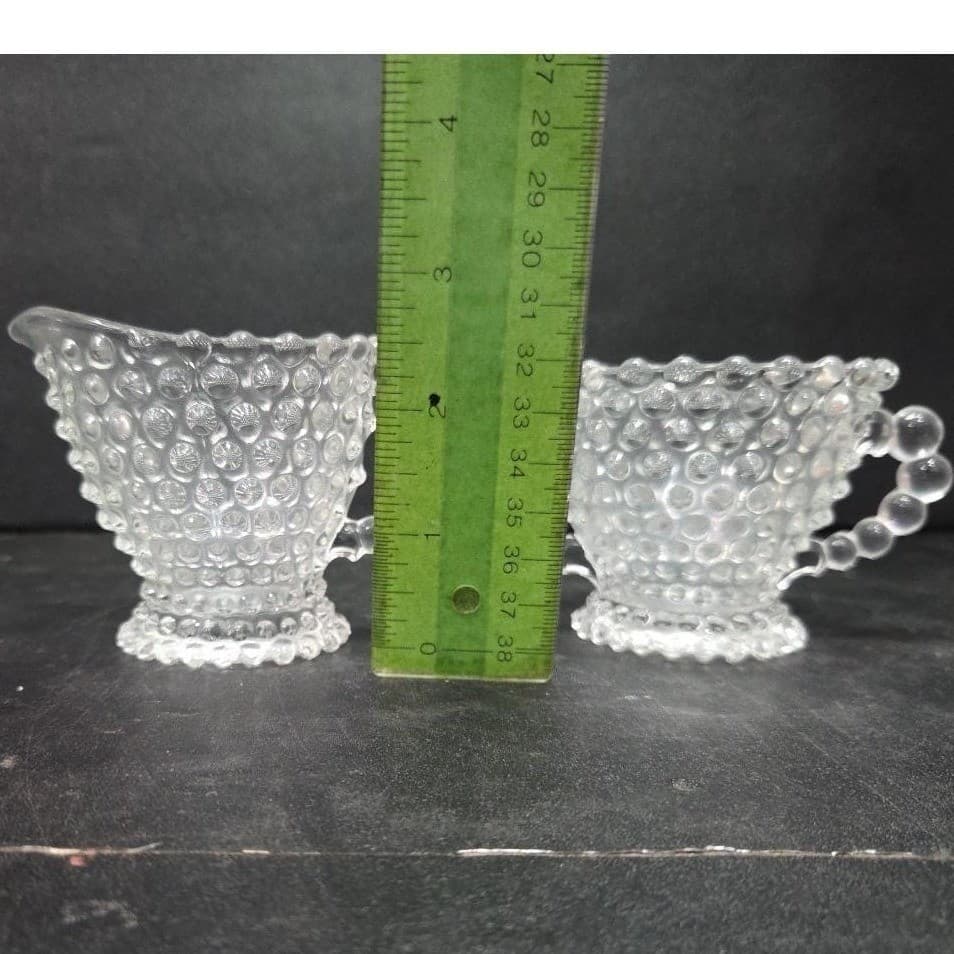 Duncan & Miller Crystal Hobnail Sugar And Creamer With Tray, Vintage Glassware - Thumbnail 10