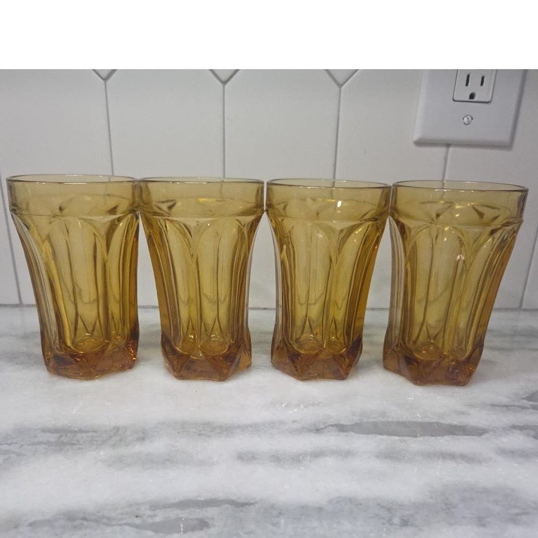 Anchor Hocking Amber Highball Glasses, Set of 4, Vintage Barware, Glass Tumblers - Thumbnail 2