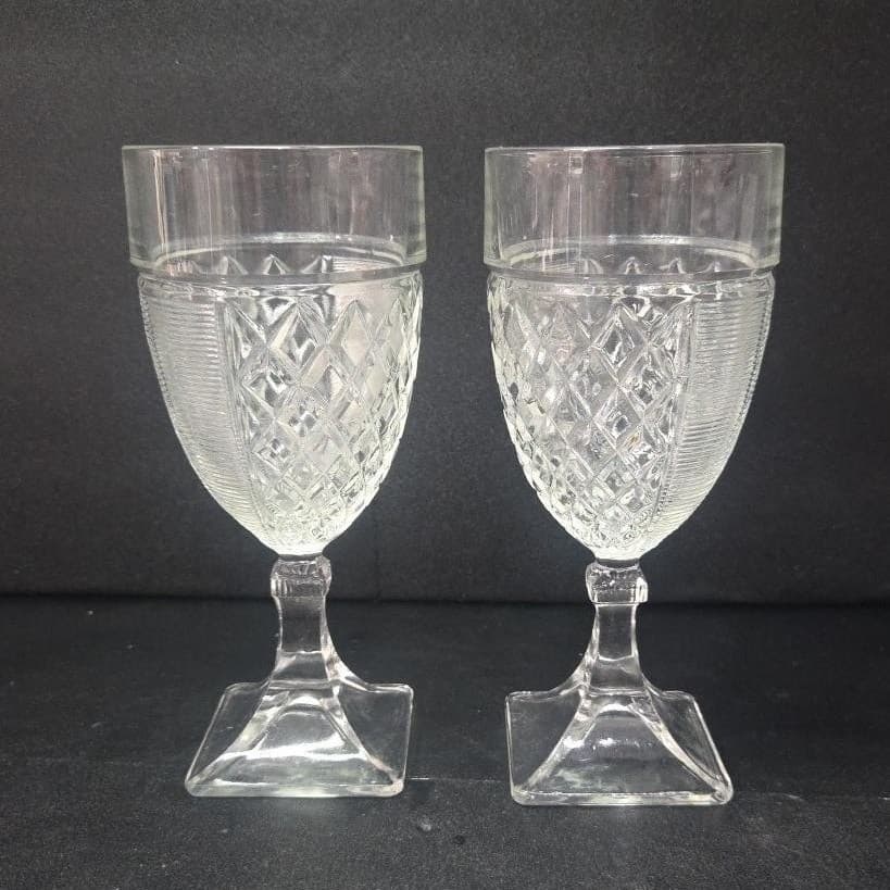 Saben Glass Contessa Water Goblets, Set Of 2, Vintage Square Footed Stemware - Thumbnail 5