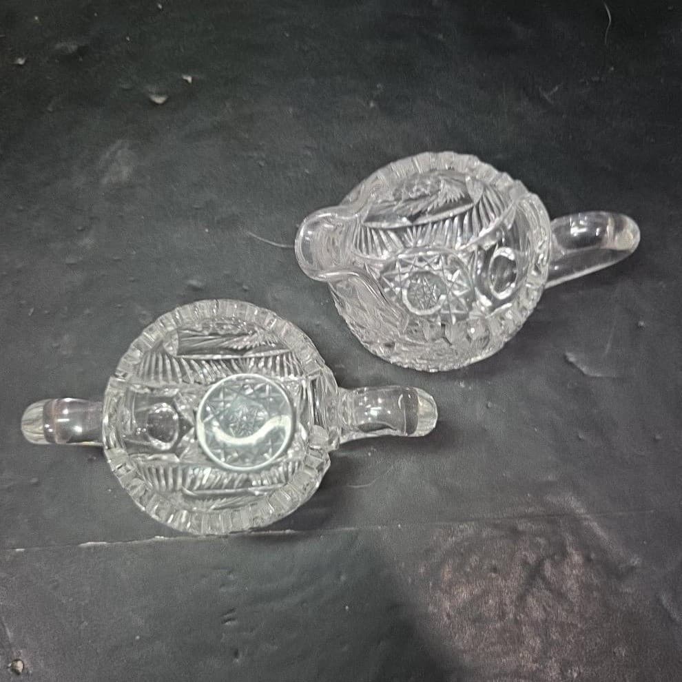 American Brilliant Cut Glass Sugar Bowl & Creamer #DH22, Pinwheel Hobstar Design - Thumbnail 6