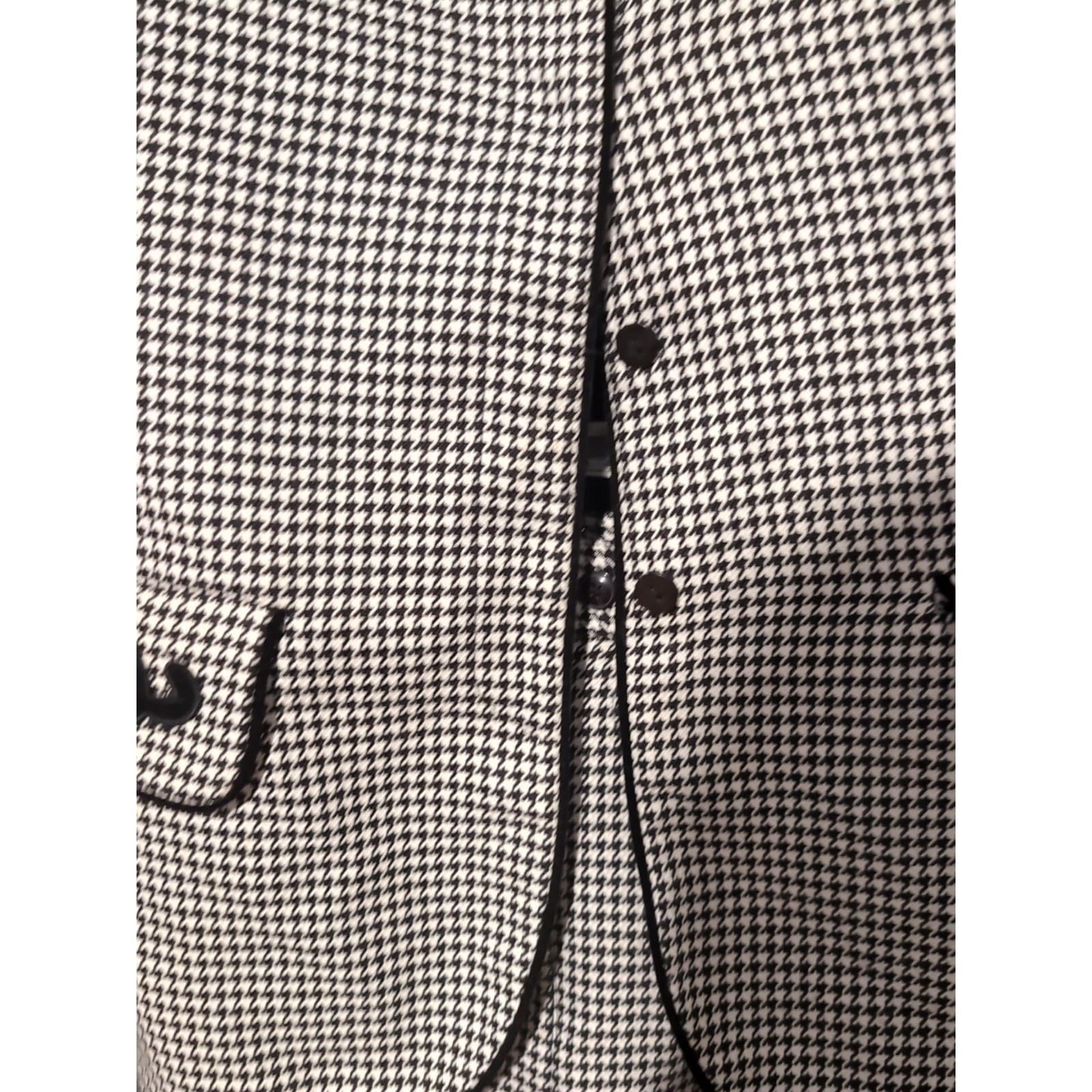 Emily Vintage Houndstooth Skirt Suit Set, Women's Size 6 Black White Velvet Trim - Thumbnail 7