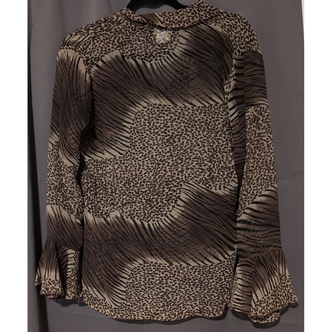 Beguize Mixed Brown Animal Print Bell Sleeve Blouse, Woman's Small Leopard Zebra - Thumbnail 4