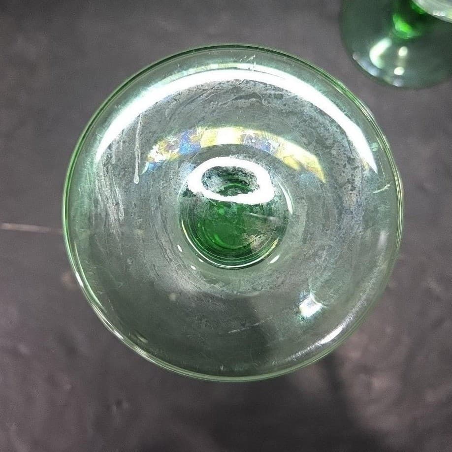 Green Bubble Stem Wine Glasses, Set of 2, Vintage Clear Bulb Stemware, Drinkware - Thumbnail 8