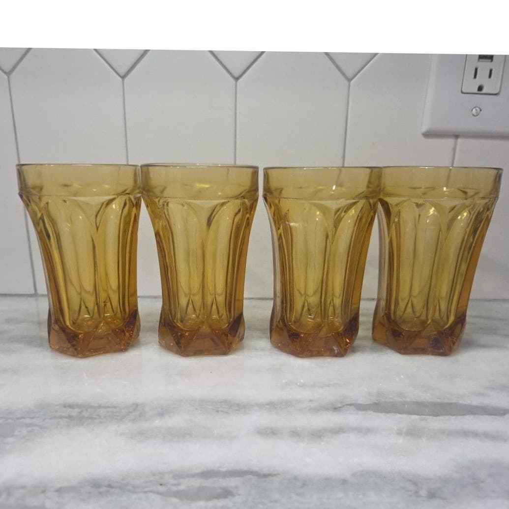 Anchor Hocking Amber Highball Glasses, Set of 4, Vintage Barware, Glass Tumblers - Thumbnail 4