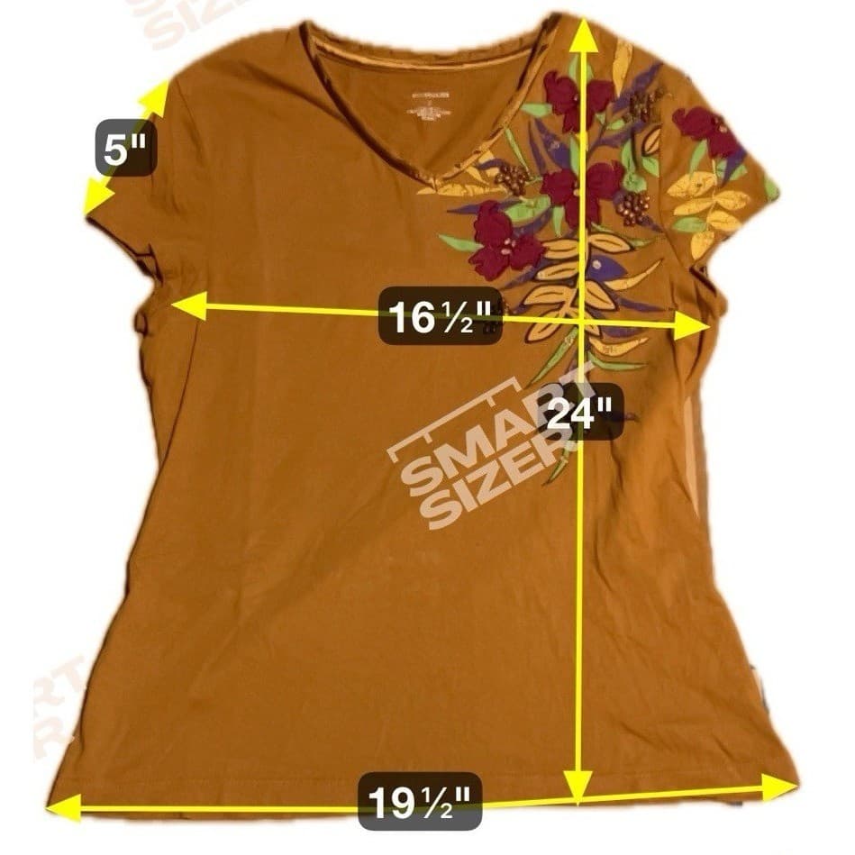 Westbound Ochre Brown V-Neck, Women's Small, Beaded Floral Graphic T-Shirt - Thumbnail 2