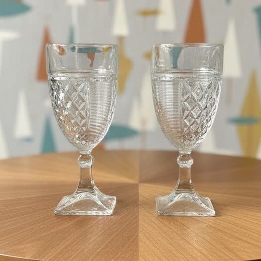 Saben Glass Contessa Water Goblets, Set Of 2, Vintage Square Footed Stemware