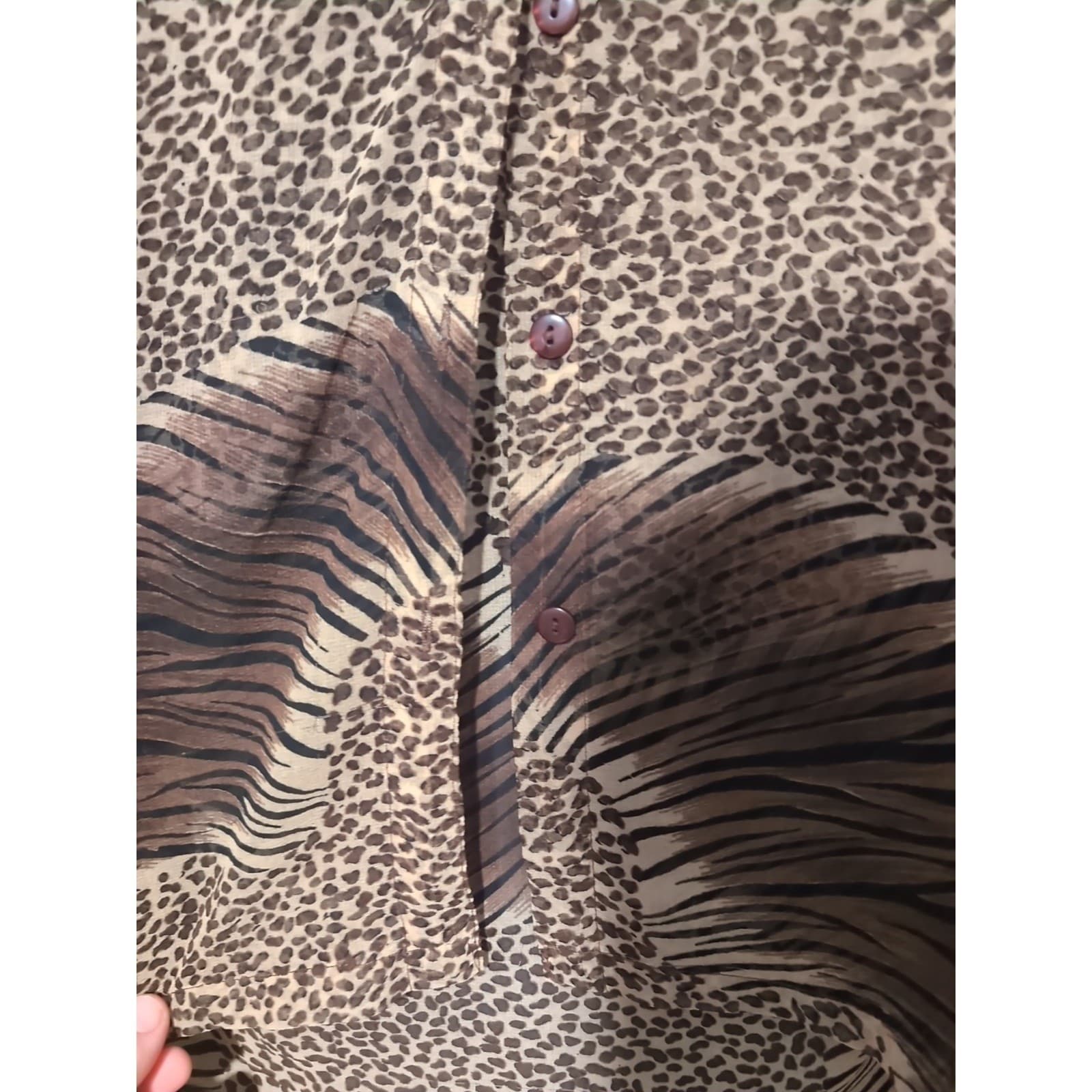 Beguize Mixed Brown Animal Print Bell Sleeve Blouse, Woman's Small Leopard Zebra - Thumbnail 7