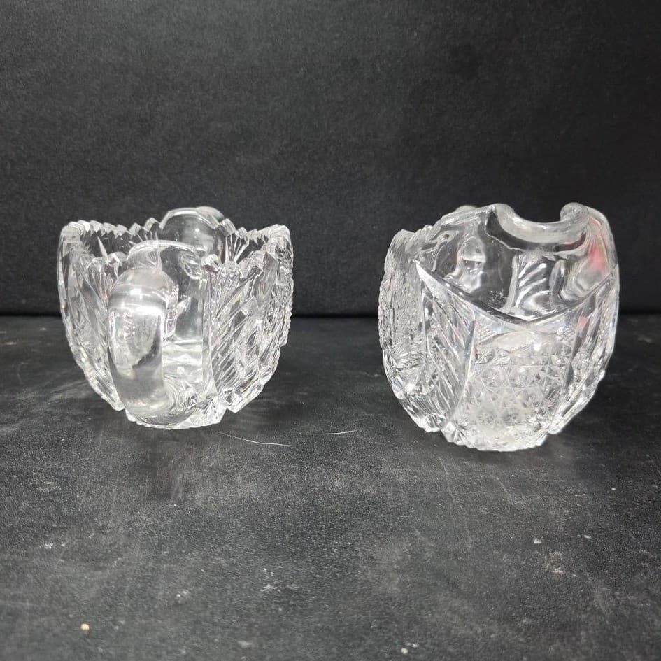 American Brilliant Cut Glass Sugar Bowl & Creamer #DH22, Pinwheel Hobstar Design - Thumbnail 5