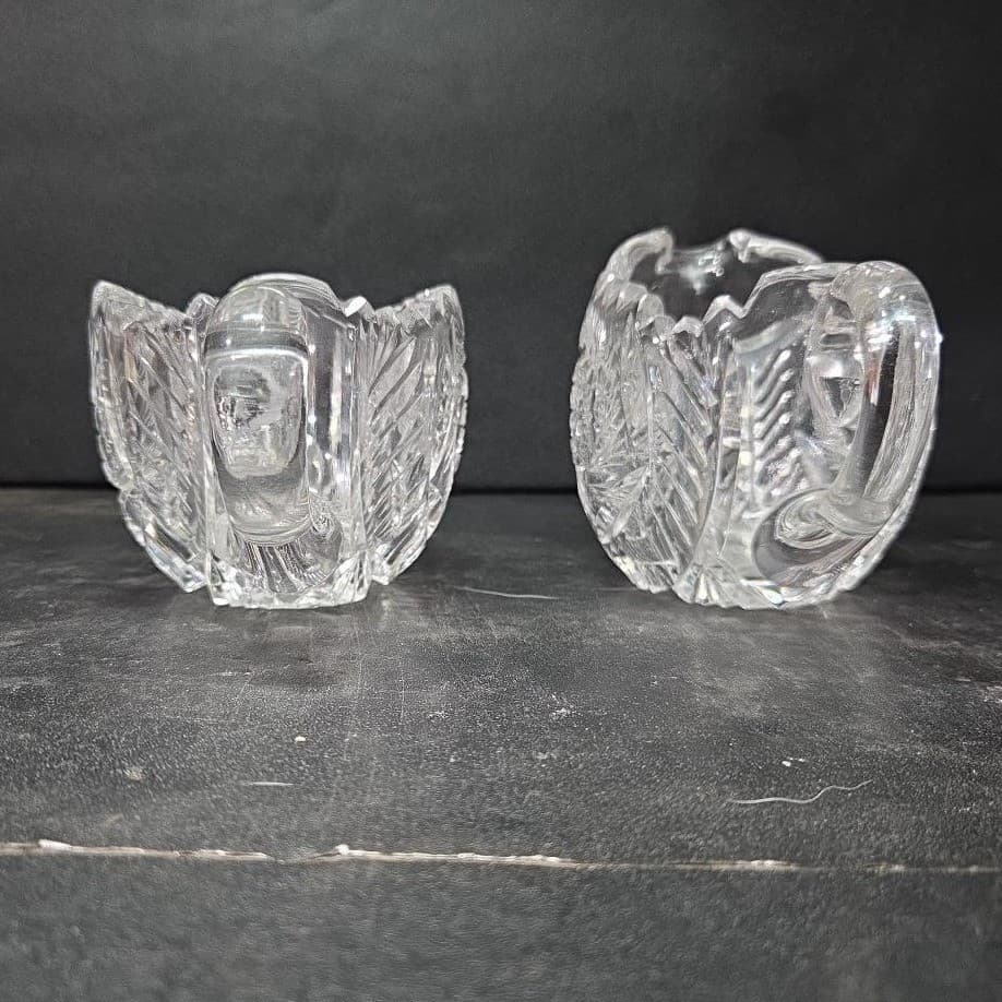 American Brilliant Cut Glass Sugar Bowl & Creamer #DH22, Pinwheel Hobstar Design - Thumbnail 3