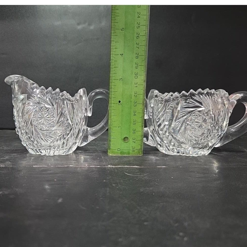 American Brilliant Cut Glass Sugar Bowl & Creamer #DH22, Pinwheel Hobstar Design - Thumbnail 8