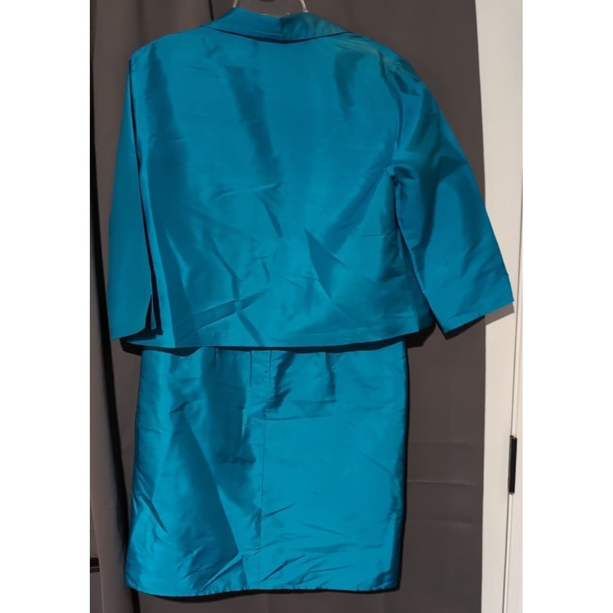 Finity Dress Turquoise 100% Silk 2 Piece Dress and Blazer Set, Woman's Size 8 - Thumbnail 5