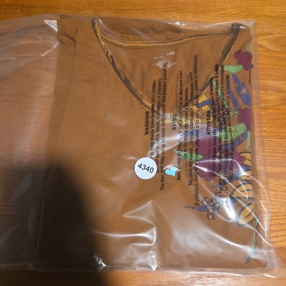 Westbound Ochre Brown V-Neck, Women's Small, Beaded Floral Graphic T-Shirt - Thumbnail 8