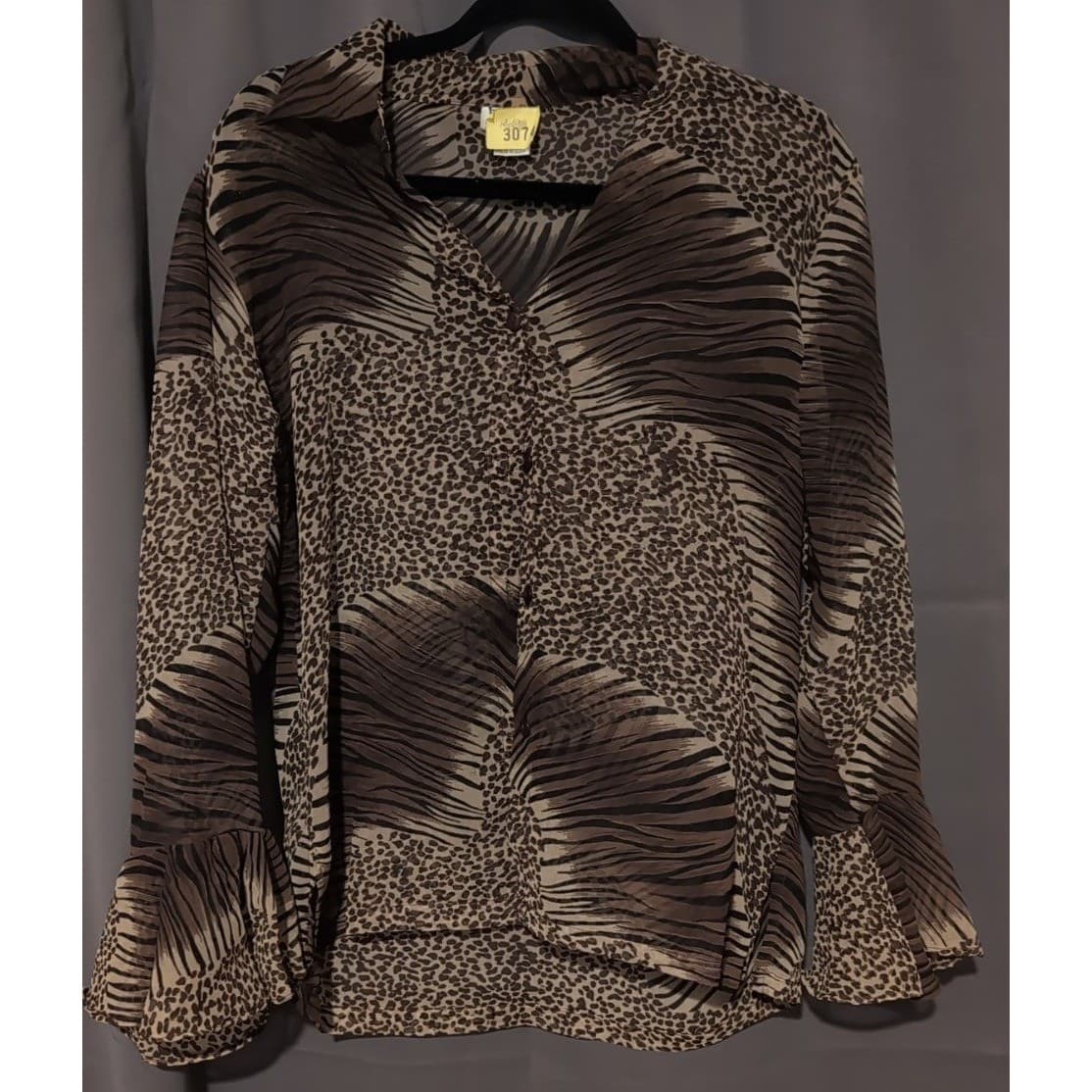 Beguize Mixed Brown Animal Print Bell Sleeve Blouse, Woman's Small Leopard Zebra - Thumbnail 3