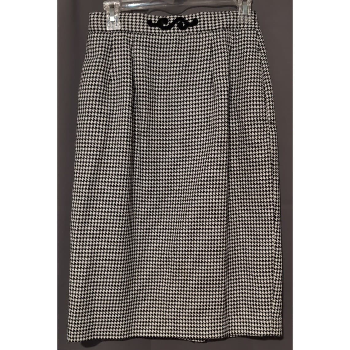 Emily Vintage Houndstooth Skirt Suit Set, Women's Size 6 Black White Velvet Trim - Thumbnail 11