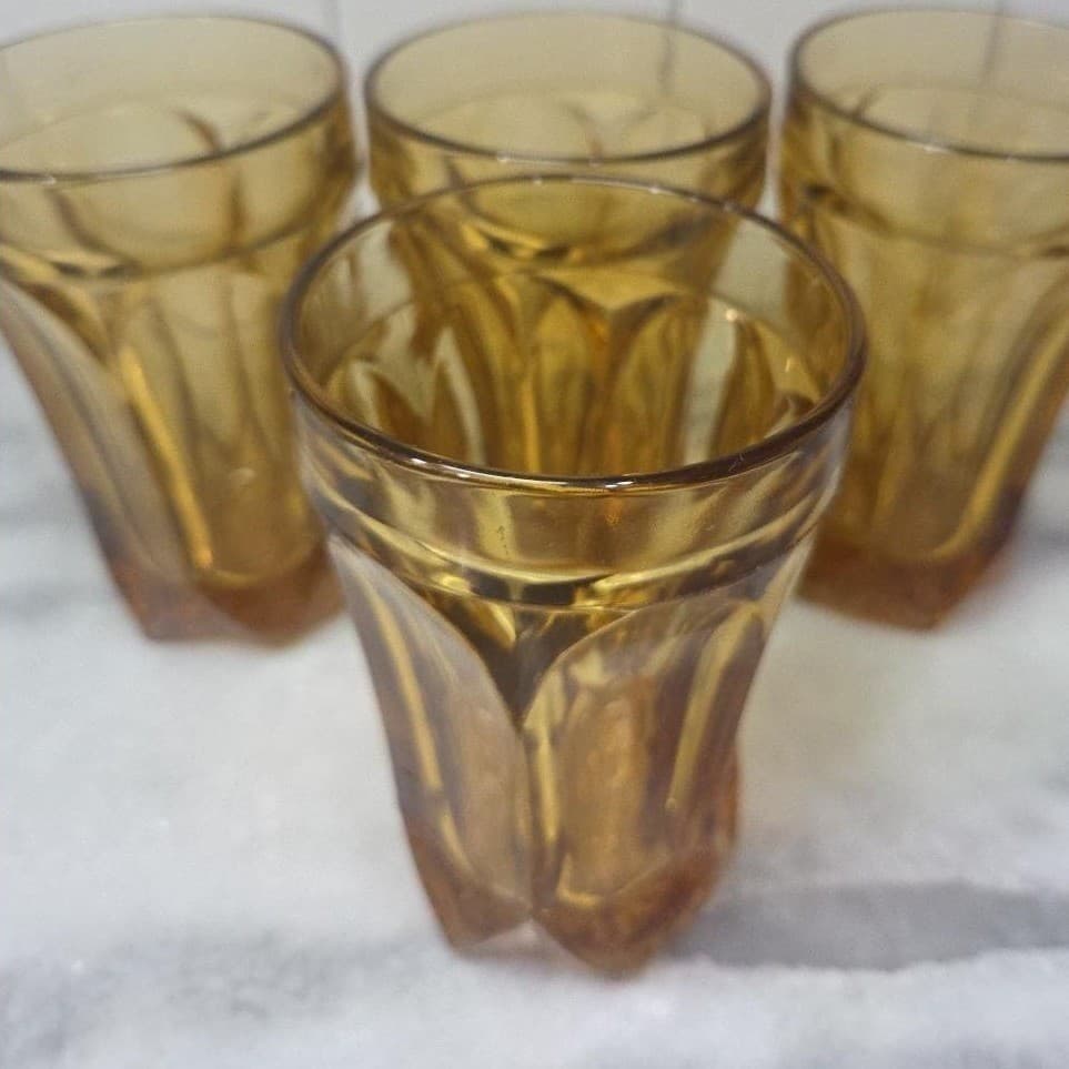 Anchor Hocking Amber Highball Glasses, Set of 4, Vintage Barware, Glass Tumblers - Thumbnail 6