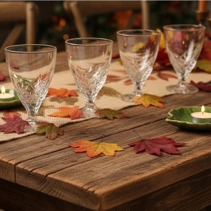 La Rochere France Footed Water Goblets Leaf Square Base Glasses Set of 4