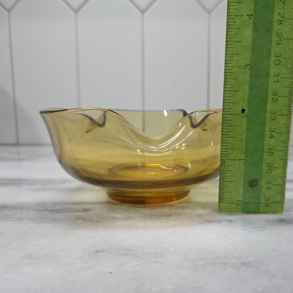 Anchor Hocking Harvest Gold Trinket Bowl, Vintage Amber Honey Dish, Wavy Edges - Thumbnail 9